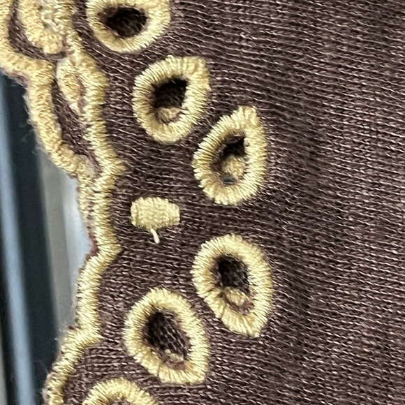 Sportmax Brown Vneck Top Womens Brown Linen Blend Sleeveless Eyelet Boho Mature - Picture 8 of 9